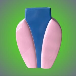 Vintage bubblegum pink & blue Haeger 1989 Deco pottery vase Memphis